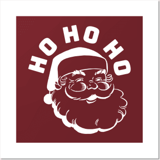 SANTA - HO HO HO - White version on maroon Posters and Art